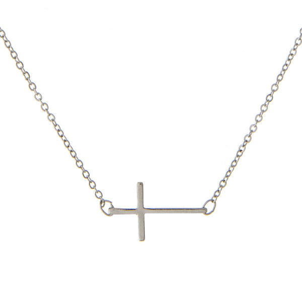 Wholesale inch delicate silver toned chain necklace horizontal east west cross