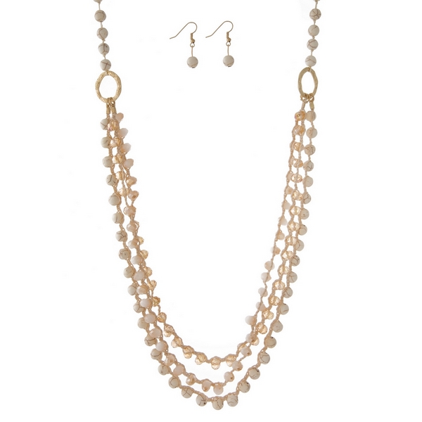 Wholesale ivory champagne beaded multi layer necklace set matching fishhook earr