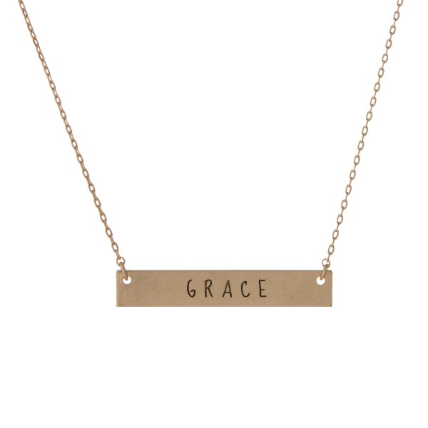 Wholesale matte gold bar necklace stamped Grace
