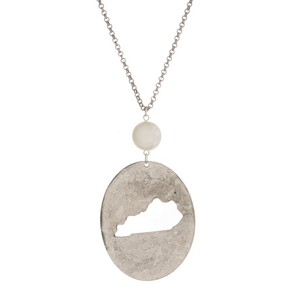 Wholesale burnished silver necklace Kentucky cutout pendant pearl bead Oval pend
