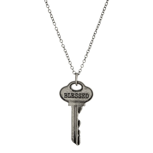 Wholesale silver necklace key pendant stamped Blessed