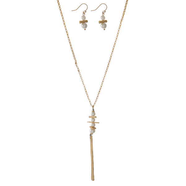 Wholesale gold necklace set pearl beaded pendant matching fishhook earrings