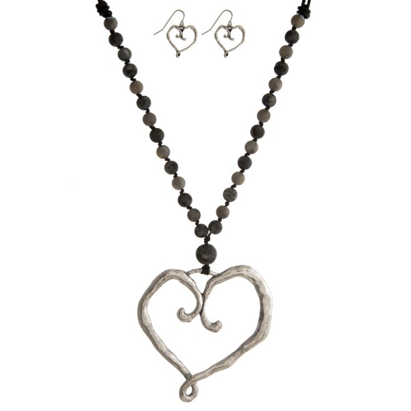 Wholesale faux leather cord necklace set natural stone beads heart pendant match