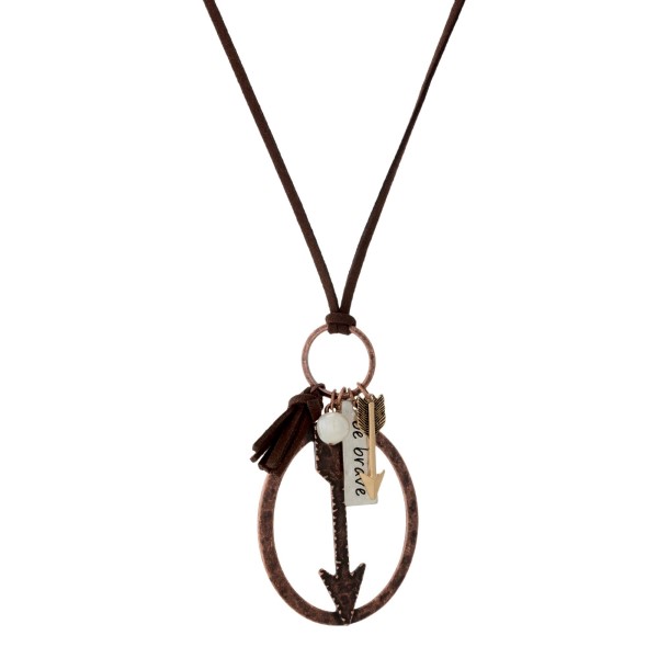 Wholesale faux suede cord necklace burnished arrow pendant freshwater pearl bead