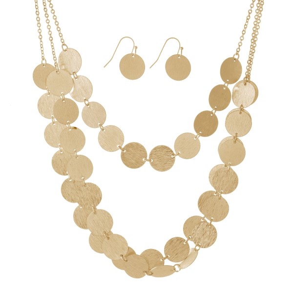 Wholesale metal three layer necklace brushed circle shapes