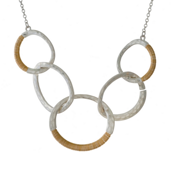 Wholesale short metal necklace interlocking circles two wire wrapping accents