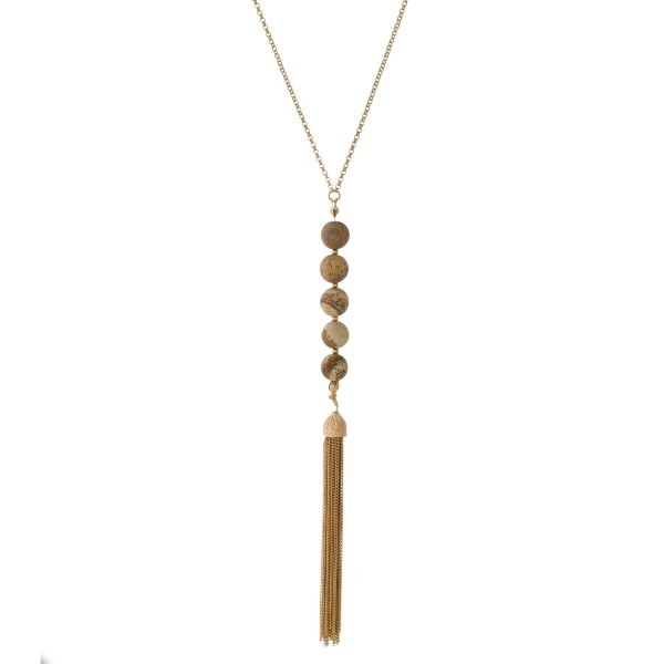 Wholesale gold necklace natural stone beads chain tassel Natural stone colors wi