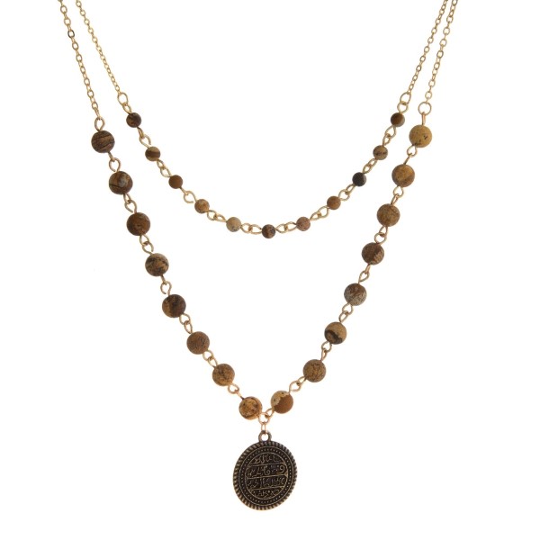 Wholesale two layer natural stone beaded necklace coin pendant