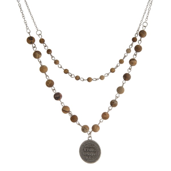 Wholesale two layer natural stone beaded necklace coin pendant