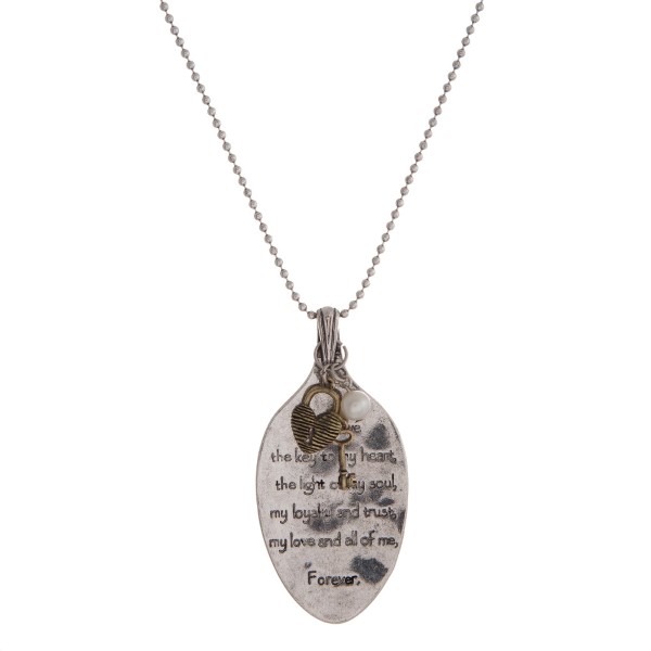 Wholesale burnished silver necklace spoon pendant stamped scripture