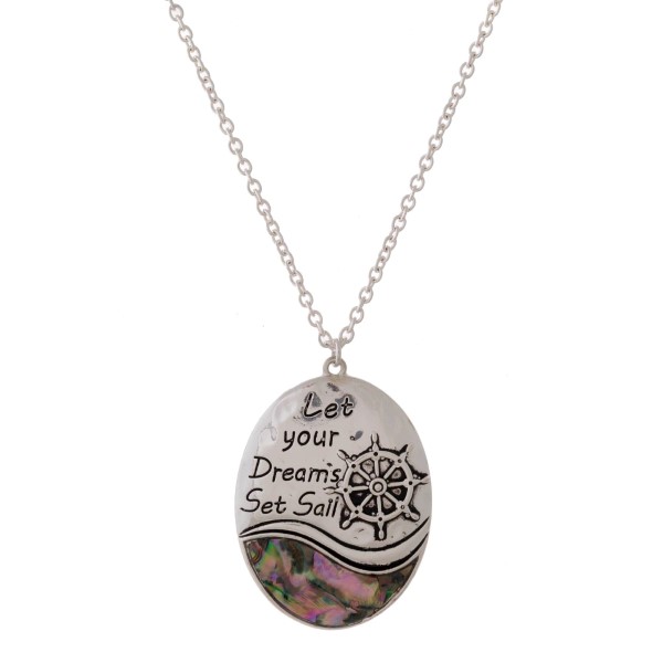 Wholesale long silver necklace abalone accent stamped message