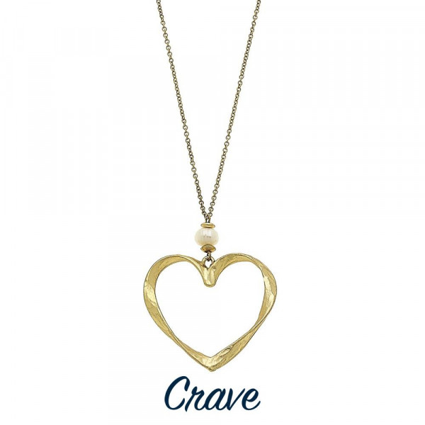 Wholesale long hammered heart pendant necklace faux pearl detail Chain long Pend