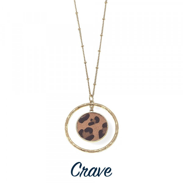 Wholesale long gold necklace ring leopard print center pendant long