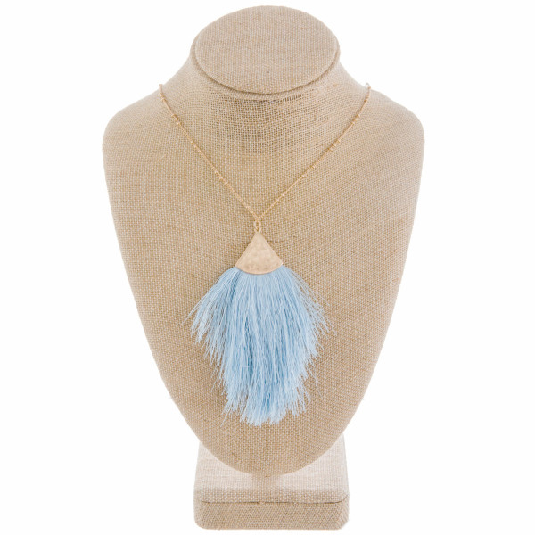 Wholesale long gold metal necklace light blue tassel pendant Pendant overall