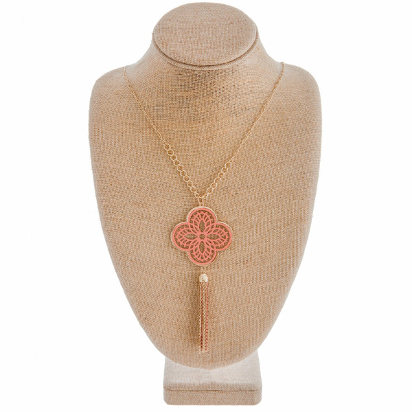 Wholesale long necklace coral filigree pattern pendant tassel detail Pendant ove