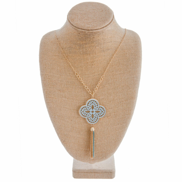 Wholesale long necklace periwinkle filigree pattern pendant tassel detail Pendan
