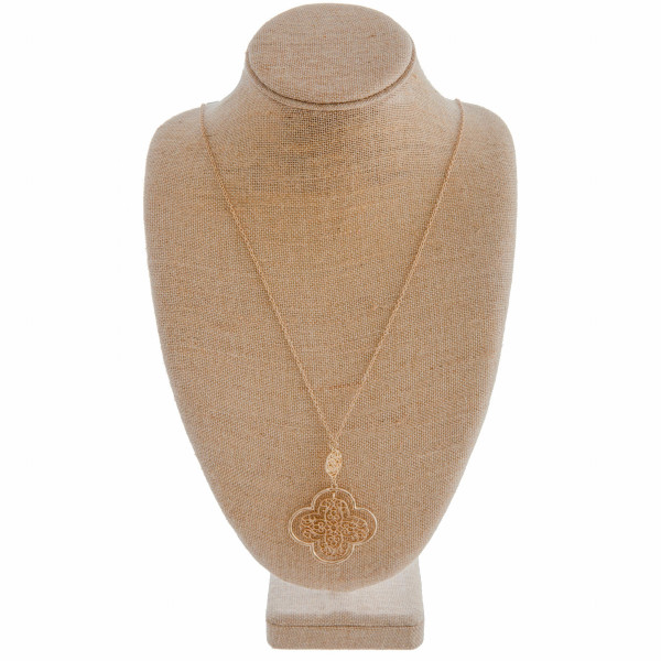 Wholesale long gold chain necklace filagree pendant
