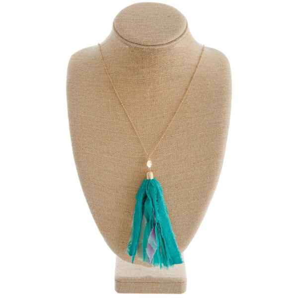 Wholesale long gold chain necklace green fabric tassel Tassel