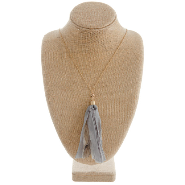Wholesale long gold chain necklace grey fabric tassel Tassel