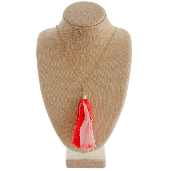 Wholesale long gold chain necklace pink fabric tassel Tassel