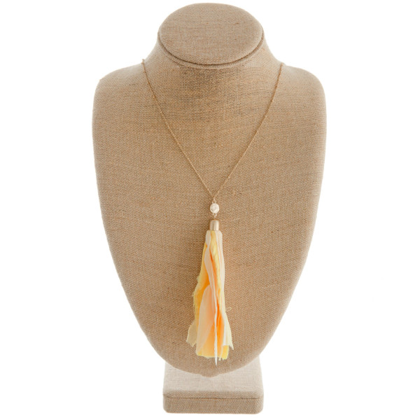 Wholesale long gold chain necklace yellow fabric tassel Tassel