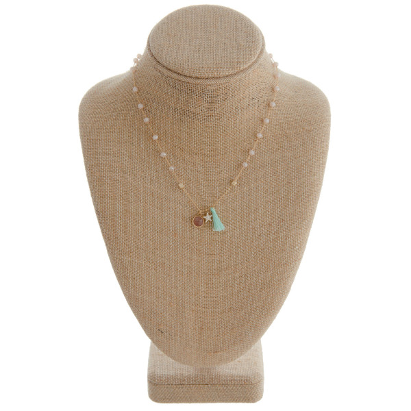 Wholesale short blush beaded necklace star accent fanned tassel