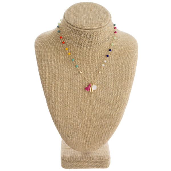 Wholesale dainty metal necklace multicolor faceted bead details tassel pearl puk