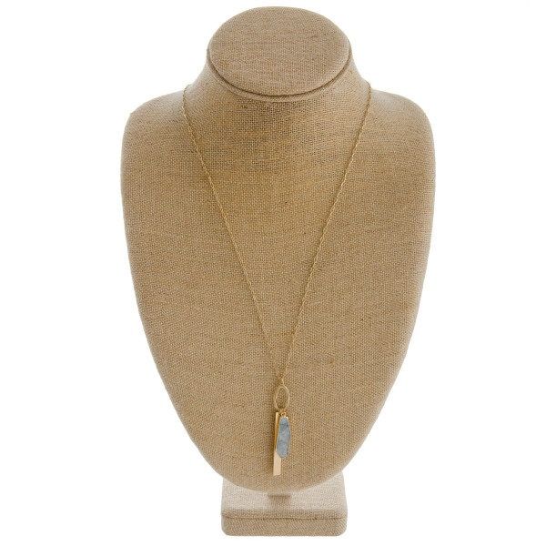 Wholesale long cable chain necklace natural stone pendant metal bar accent Penda