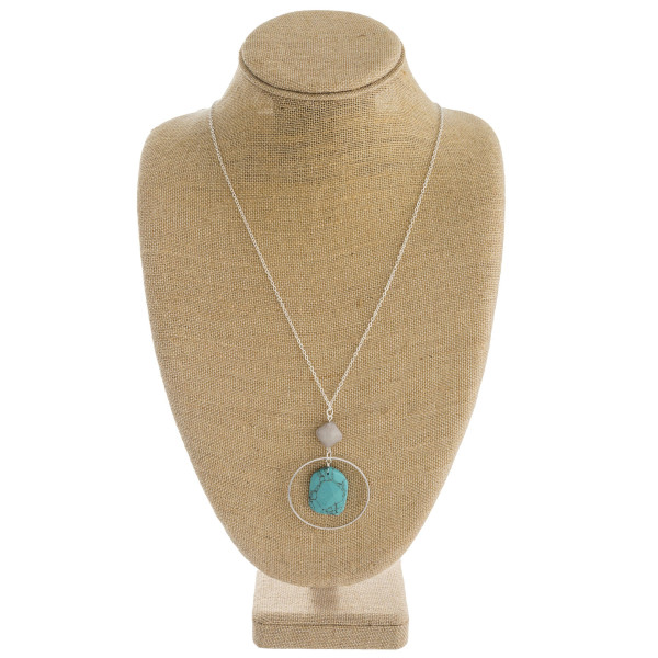 Wholesale long cable chain necklace circular metal pendant natural stone inspire
