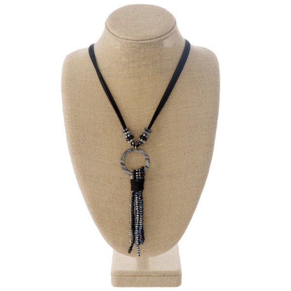 Wholesale faux leather necklace faceted beaded tassel detail resin accent Pendan