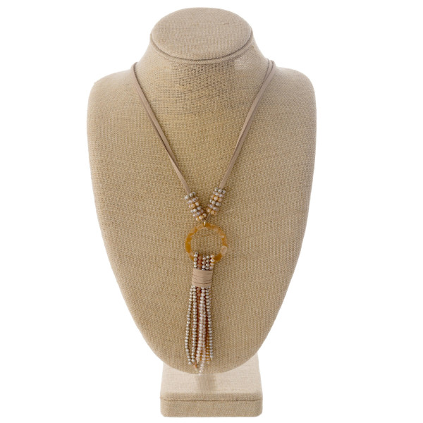 Wholesale faux leather necklace faceted beaded tassel detail resin accent Pendan