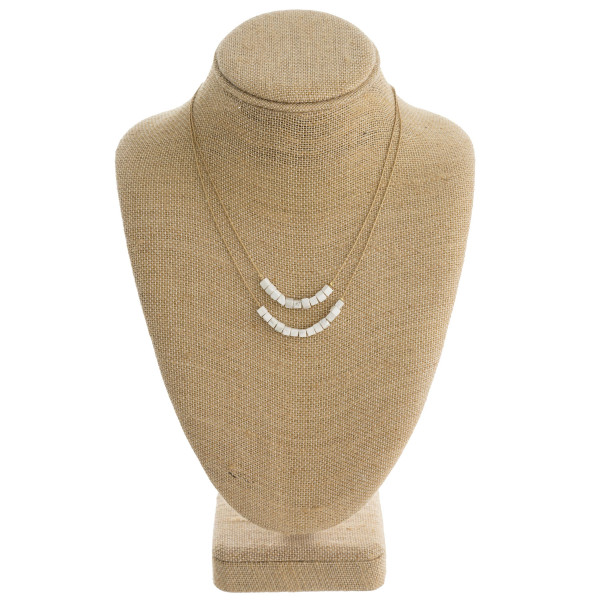 Wholesale dainty double layered necklace natural stone block beaded details