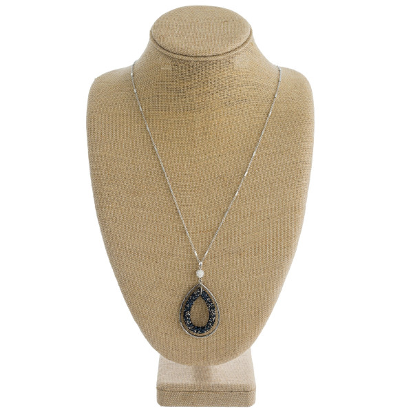 Wholesale long link bar chain necklace double teardrop pendant rhinestone detail