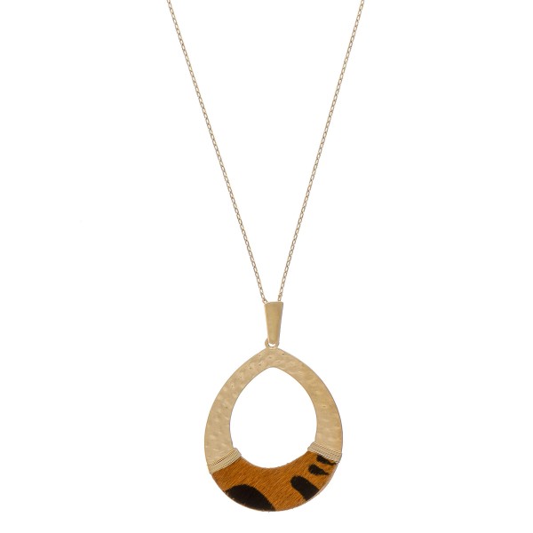 Wholesale hammered teardrop pendant necklace cowhide animal print wire wrapped d