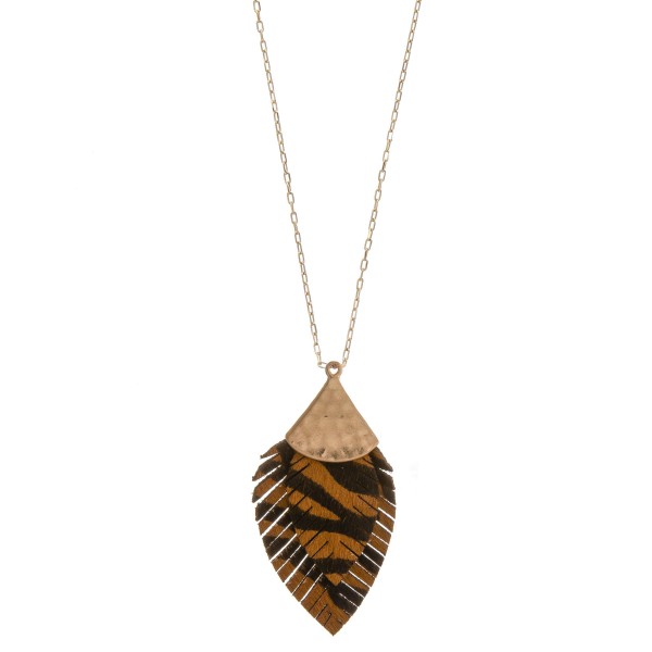 Wholesale long doubled genuine leather animal print feather pendant necklace Pen