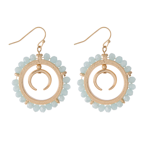 Wholesale gold aqua beaded fishhook earrings small crescent accent