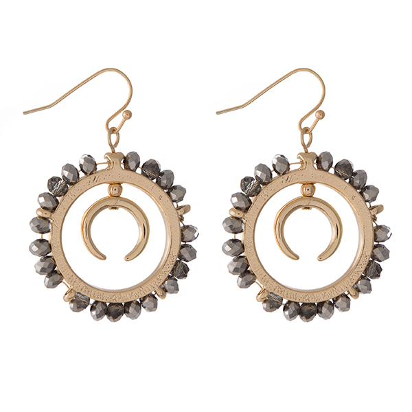Wholesale gold hematite beaded fishhook earrings small crescent accent