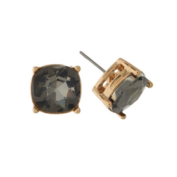 Wholesale gold stud earrings gray rhinestone