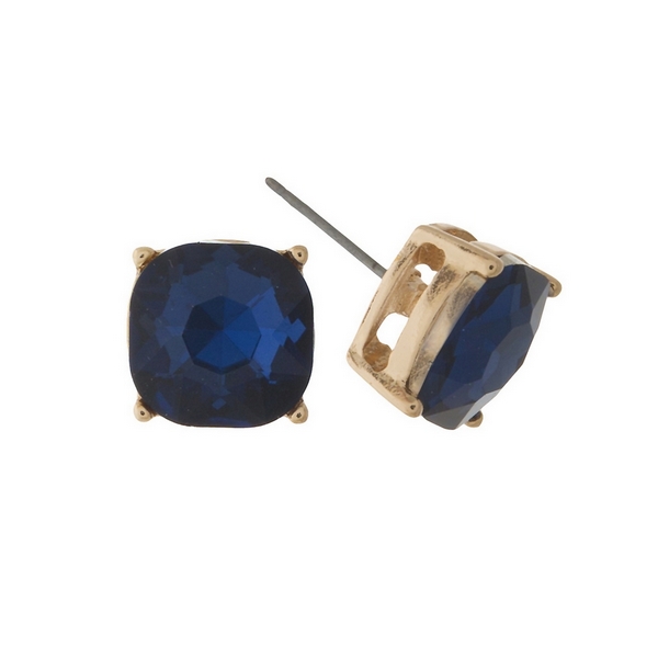 Wholesale gold stud earrings navy blue rhinestone