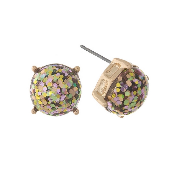 Wholesale gold stud earrings mauve olive glitter diameter