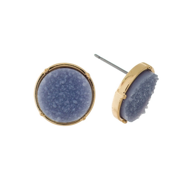 Wholesale gold stud earrings gray circle faux druzy stone diameter