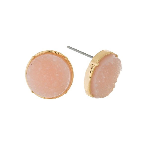 Wholesale gold stud earrings circle light pink faux druzy stone