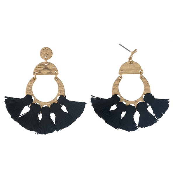Wholesale gold post earrings five black tassels