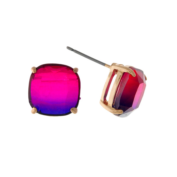 Wholesale gold stud earrings purple pink ombre stone