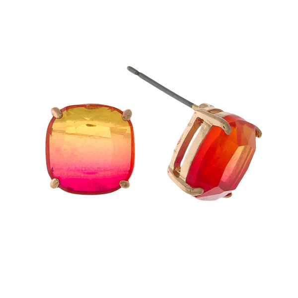 Wholesale gold stud earrings red orange ombre stone