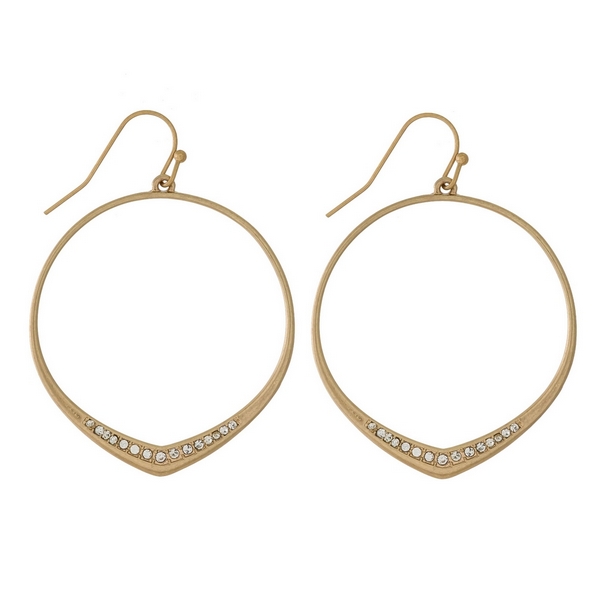 Wholesale dainty fishhook earrings open circle clear rhinestone accents