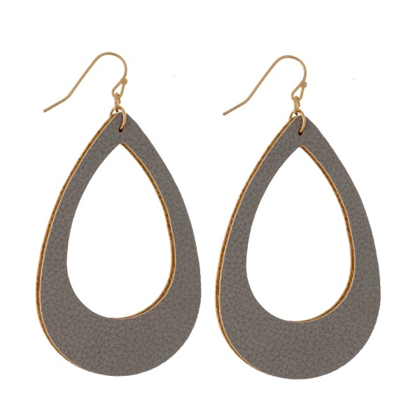 Wholesale gold fishhook earrings faux leather teardrop