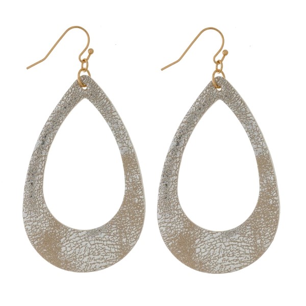 Wholesale gold fishhook earrings faux leather teardrop metallic finish