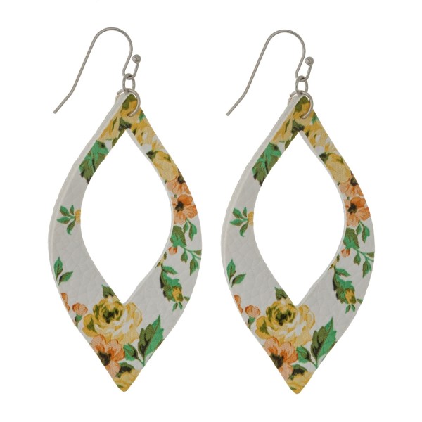 Wholesale silver fishhook earrings faux leather cutout oval floral pattern