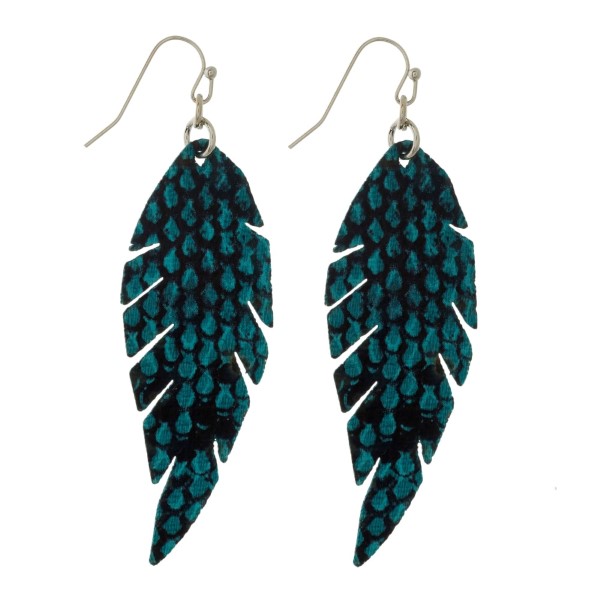 Wholesale faux leather fishhook earrings feather snakeskin pattern